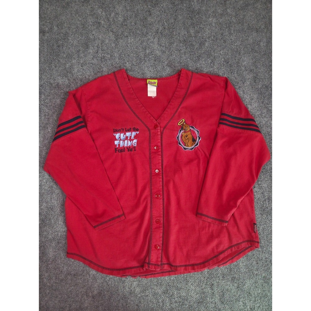 Vintage Scooby-Doo Button Front Jersey Womens 2XL Red Embroidered Y2K Cartoon